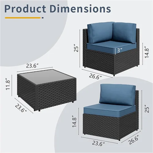 Vista 7 de SUNLEI - Juego de 5 muebles de patio para exteriores, respaldo bajo, sofá modular de ratán para todo tipo de clima con mesa de té y cojines de sofá