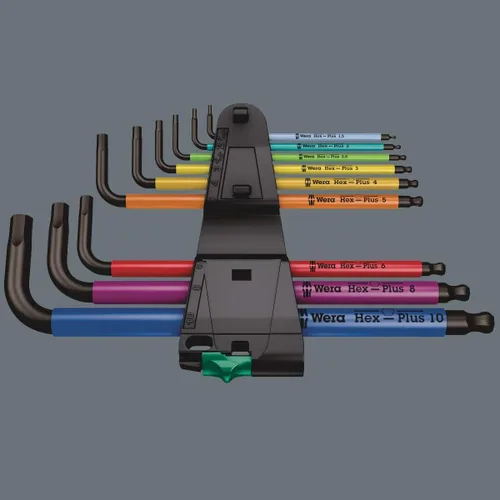 Vista 3 de Wera 05022089001 950/9 Hex-Plus Multicolor 1 juego de llaves en L, métrico, BlackLaser, 9 piezas herramientas manuales para bicicleta