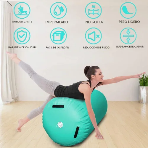 Vista 6 de GLANT Air Mat Tumble Track AirSpot - Gymnastics Training Springboard - Round Inflatable Springboard Rodillo de aire - Verde menta (bomba blanca)