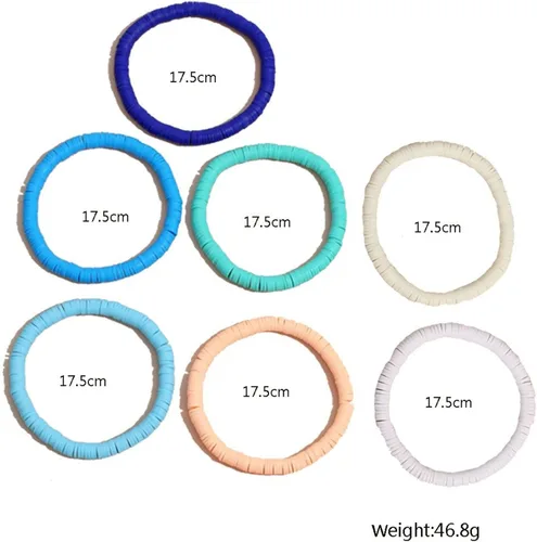 Vista 2 de Caiyao Juego de pulseras apilables de arcilla polimérica bohemia hechas a mano con cuentas de arcilla polimérica colorida y elástica ajustable