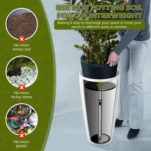 Vista 6 de Elevadores de plantas ajustables de 11 a 17 pulgadas para maceta interior, 1 juego de elevadores de plantas para macetas al aire libre, inserto