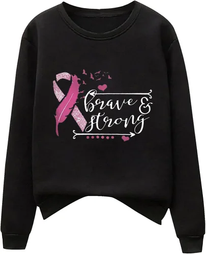 Vista 6 de Breast Cancer Awareness Shirts for Women Pink Ribbon Floral Crewneck Sweatshirt Loose Fit Tops Fall Outfits 2024