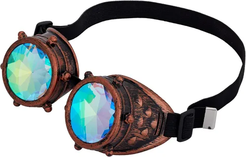 Vista 2 de Gafas de caleidoscopio retro con pinchos, gafas de cristal arcoíris steampunk estilo soldadura, gafas de cosplay punk