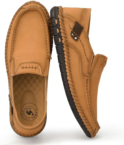 Vista 7 de CAMEL CROWN Mocasines casuales para hombre zapatos de cuero flexibles para caminar para hombre senderismo conducción negro marrón talla 7-12