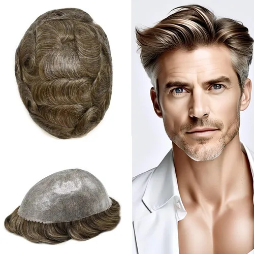 Vista 136 de Toupee for Men Hair Piece Real Human Hair Full Poly Skin Mens Toupee Mens Hair System Injected PU Hair System Invisible Hairpiece for