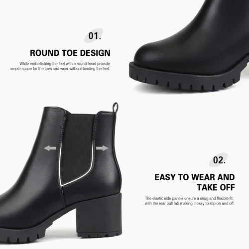 Vista 2 de JABASIC Botines Chelsea para mujer, tacón bajo y grueso, con plataforma elástica, sin cordones