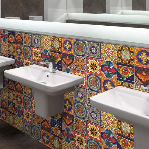 Vista 7 de 20 calcomanías de azulejos de 4 x 4 pulgadas, autoadhesivas, impermeables, extraíbles, estilo mandala, azulejos en muro para cocina, baño, muebles