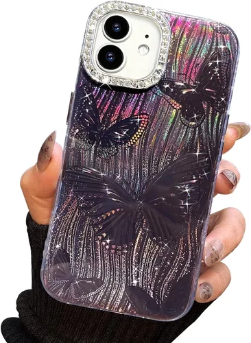 Vista 50 de I-MGAE-IN-AR Funda compacta para iPhone 11, diseño de mariposa, marco de protección de lente de cámara con diamante 3D, bonitas fundas protectoras