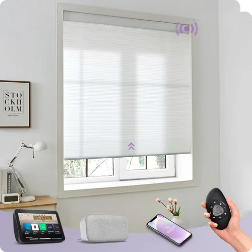 Vista 23 de Graywind Persianas celulares inteligentes personalizadas compatibles con Alexa Google, opacas, recargables, motorizadas, de 5/8 pulgadas, diseño