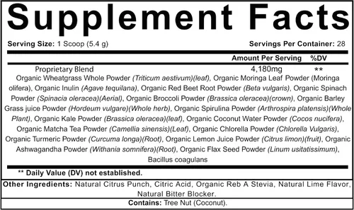 Vista 2 de Polvo Super Greens - Sabor a ponche cítrico - Hecho con ingredientes vegetales orgánicos, espirulina, fibra prebiótica, cultivo probiótico