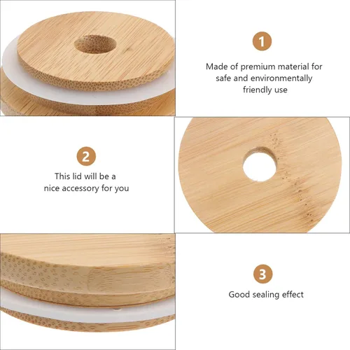 Vista 4 de DOITOOL 16 tapas para tarros de bambú con agujero para pajilla, tapas de bambú reutilizables para latas de cerveza, tarro Mason con agujero para 16