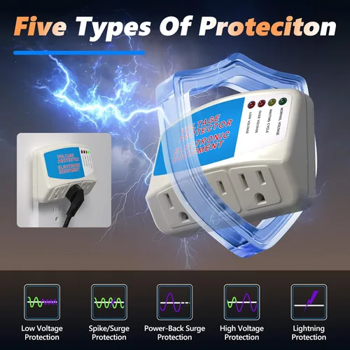 Vista 5 de BSEED Regleta protectora de sobretensiones para electrodomésticos, protector de sobretensiones de 3 tomas, protector de voltaje para refrigerador