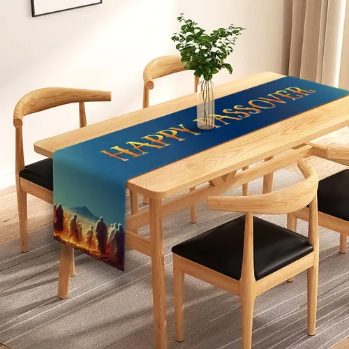 Vista 3 de Camino de mesa de Pascua Pésaj, éxodo judío de Egipto, festival, decoración de fiesta, cocina, comedor, decoración del hogar (13 x 72 pulgadas)