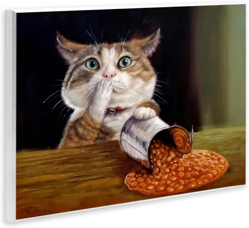 Vista 2 de Stupell Industries Spilled The Beans Humorístico Gato Cocina Animal Pintura Arte De Pared De Madera Diseño De Lucia Heffernan Placa de pared