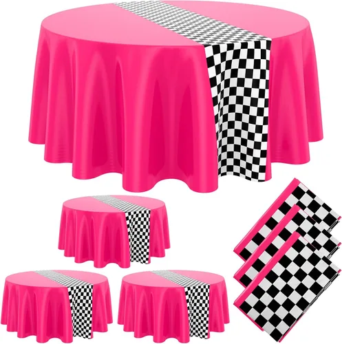 Vista 8 de Oudain 3 piezas de suministros para fiesta de cumpleaños de autos, decoraciones para fiestas de carreras, mantel redondo de carreras con bandera a