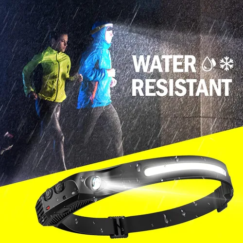 Vista 7 de AURUZA 2 piezas de linterna frontal recargable, linternas LED para la cabeza 2 COB con haz amplio de 230°, faro con sensor de movimiento, 5 modos