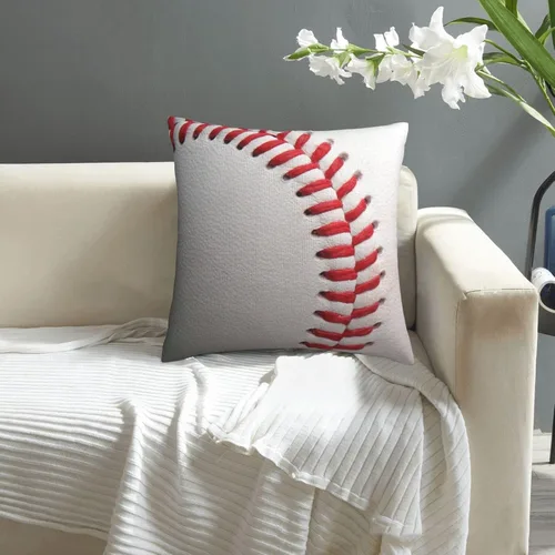 Vista 4 de Funda de almohada cuadrada y acogedora de béisbol, moderna, neutra, decoración del hogar, para sala de estar, sofá, automóvil, 18 x 18 pulgadas
