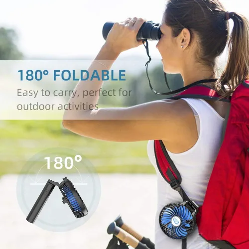 Vista 6 de HandFan Ventilador de mano portátil de 10400 mAh, ventilador de mano de larga duración de 40 horas recargable, mini ventiladores personales Hoja azul