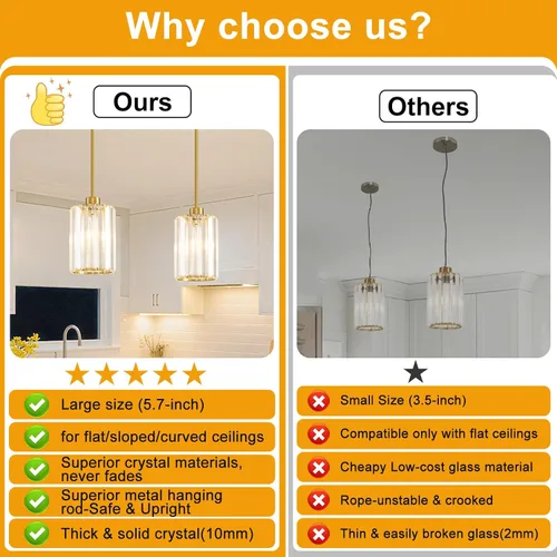 Vista 2 de Paquete de 2 luces colgantes para isla de cocina, modernas lámparas colgantes doradas, mini candelabro de cristal para isla de cocina, lámparas