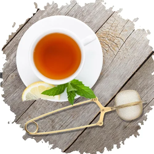 Vista 6 de Yinder Infusor de té de hojas sueltas, 20 unidades, malla de acero inoxidable, coladores de bola de té con broche con mango de metal (dorado)