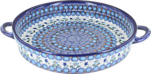Vista 2 de Blue Rose Polaco Cerámica Otoño Burst Panadero Redondo Grande con Asas