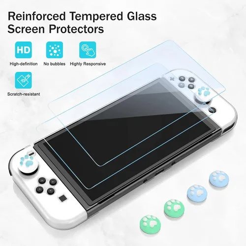 Vista 5 de Younik Switch OLED Accessories Bundle, 17 in 1 Blue Switch Oled Accessories Kit for Girls Include Switch Carrying Case, Adjustable Stand, Protective