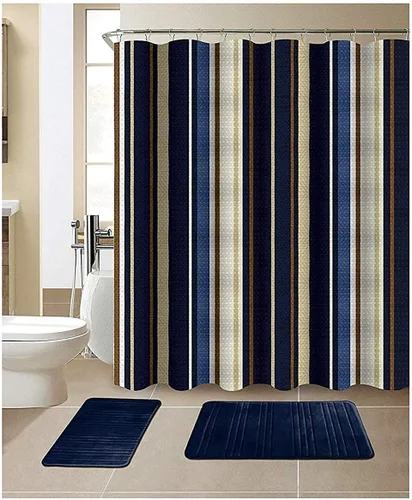 Vista 2 de All American Collection - Juego de 15 piezas de tapetes de baño de espuma viscoelástica con cortina de ducha a juego