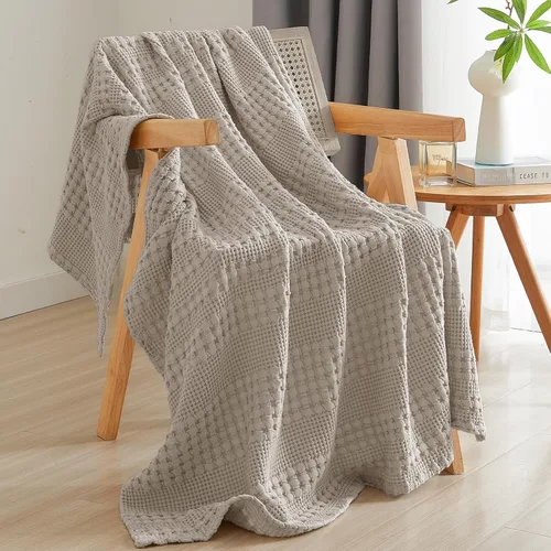 Vista 29 de PHF Manta ligera de punto gofre 100% algodón para cama, King, color blanco 02 Blanco