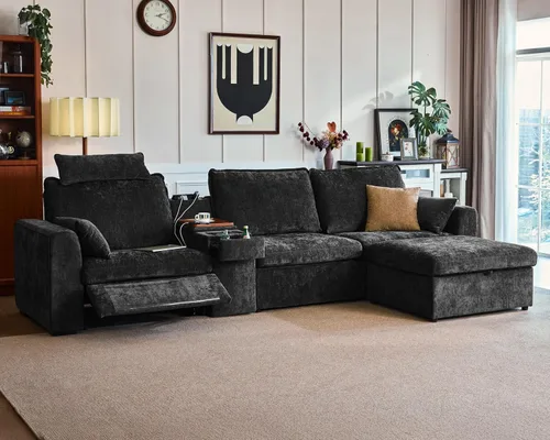 Vista 14 de Sofá reclinable eléctrico de 102.8 pulgadas con reposacabezas, sofá reclinable modular Cloud de gran tamaño con mesa, cajón de almacenamiento