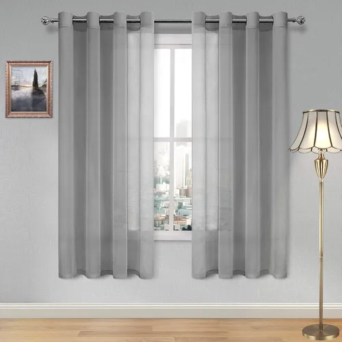 Vista 64 de DWCN Cortinas traslúcidas color verde frijol para sala de estar y dormitorio - Cortinas voile con aspecto de lino sintético con ojales en la parte