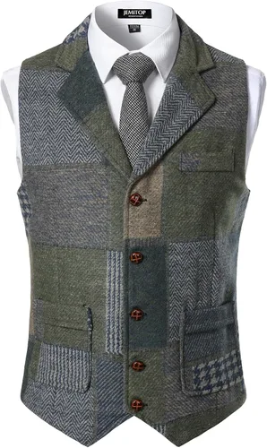 Vista 10 de JEMITOP Chaleco de traje casual de patchwork vintage para hombre con Gris