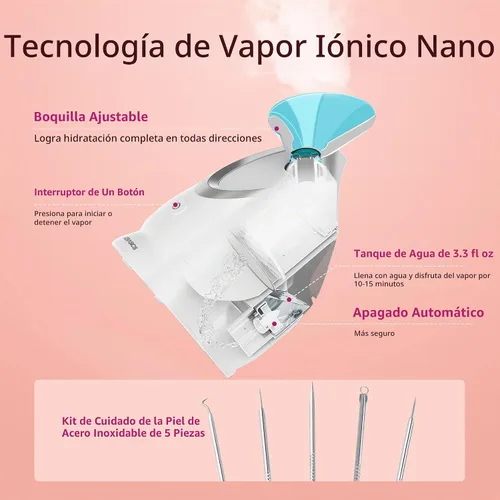Vista 2 de EZBASICS Vapor facial, niebla caliente iónica nano para limpieza profunda Azul