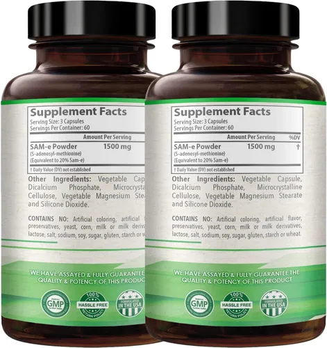Vista 3 de Healthy Way Pure SAM-e 1500 mg (por porción) 360 cápsulas (paquete de 2) (S-adenosil metionina) apoya la salud de las articulaciones y la función