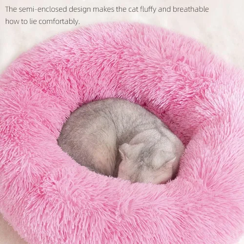 Vista 3 de Warm pet kennel, cat bed, donuts, dog house mat, pet bed, suitable for small and medium- sized cats and dogs with fluffy, soft and warm bed sleeping