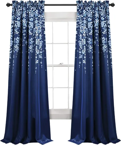 Vista 22 de Lush Decor Cenefa para ventana con flores que lloran, filtro de luz, azul y gris