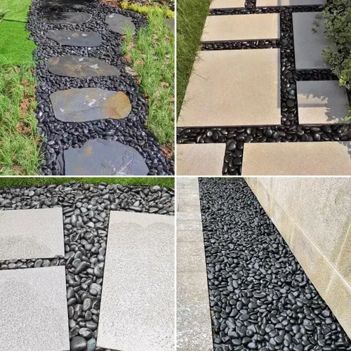 Vista 6 de Rocas de río negras naturales - guijarros decorativos pulidos de 5LB, 2-3 pulgadas, piedras negras para paisajismo, rocas de río naturales