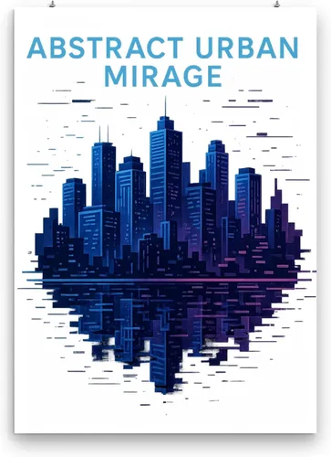 Vista 3 de Abstract Urban Mirage - Living Room Art - 13x19 Poster Print - Retro Neonwave Design