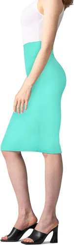 Vista 5 de Hybrid & Company Falda de tubo elástica de nailon para mujer, cintura alta, hecha en los Estados Unidos por debajo de la rodilla