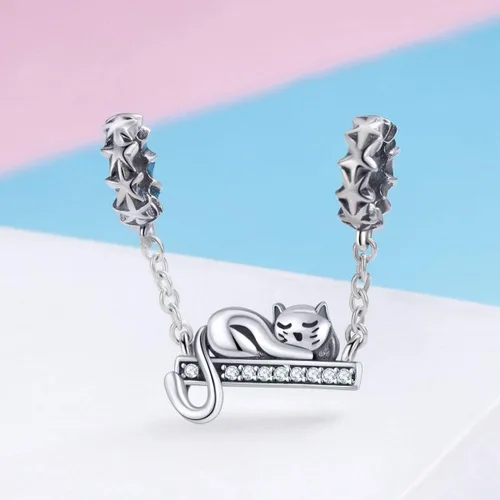 Vista 2 de Abalorios de la suerte de animales para pulseras de plata de ley 925, abalorios de cumpleaños de Navidad para pulseras (dijes de gato), Plata