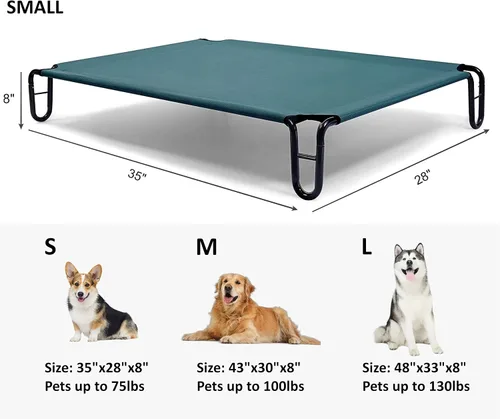 Vista 6 de Cama elevada para perros, 35 x 28 x 8 pulgadas (pequeña, verde)