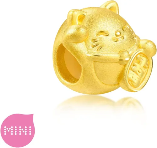 Vista 3 de CHOW SANG SANG 999 24K oro macizo Maneki Neko Lucky Cat Mini Charm Pulsera para Mujer 92307C, Oro, Sin gemas.