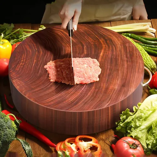 Vista 6 de Wood Butcher for Kitchen with Handles Round Heavy Duty Cutting Board with Handles for Meat Vegetables(30cm/11.8in)