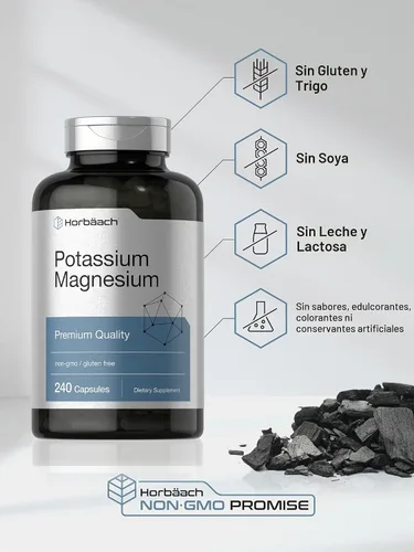 Vista 5 de Horbäach Suplemento de potasio y magnesio 240 cápsulas Calidad premium Sin OMG y sin gluten