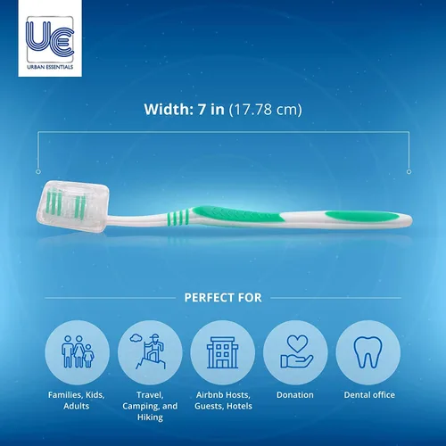 Vista 6 de Urban Essentials Paquete de cepillos de dientes a granel con fundas Cepillos de dientes coloridos envueltos individualmente de alta calidad Tapa