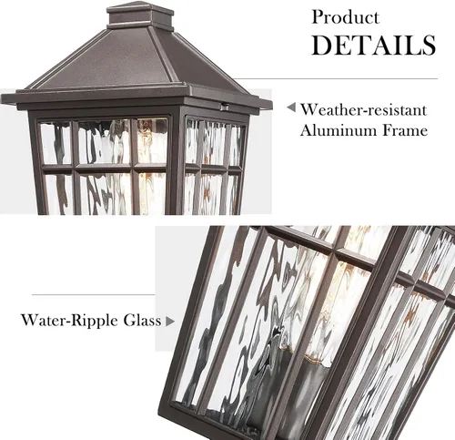 Vista 4 de Darkaway Luces de Poste para Exteriores Accesorio de Luz de Poste de Lámpara, Carcasa de Aluminio Impermeable con Vidrio de Efecto Ondas de Agua
