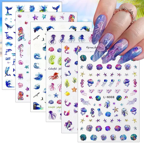 Vista 8 de 12 hojas de calcomanías de uñas doradas, calcomanías de uñas autoadhesivas 3D de metal con diseño de rayas geométricas onduladas, diseños de arte
