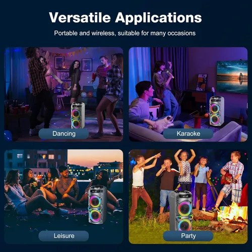 Vista 7 de Máquina de karaoke con 2 micrófonos inalámbricos, sistema de PA portátil, gran altavoz Bluetooth con luces LED, control remoto, compatible