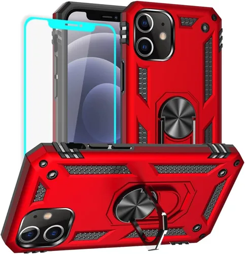 Vista 9 de Yiakeng Funda para iPhone 12 Mini: Funda para iPhone 12 Mini con protector de pantalla HD, fundas protectoras de grado militar con anillo para Verde