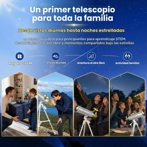 Vista 7 de UncleHu 90mm Aperture 600mm Telescope for Adults Astronomy &Kids with Stool