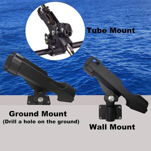 Vista 3 de HiUmi Adjustable Black Fishing Rod Holder for Boat Kayak Swivel Side Mount Kits Tackle